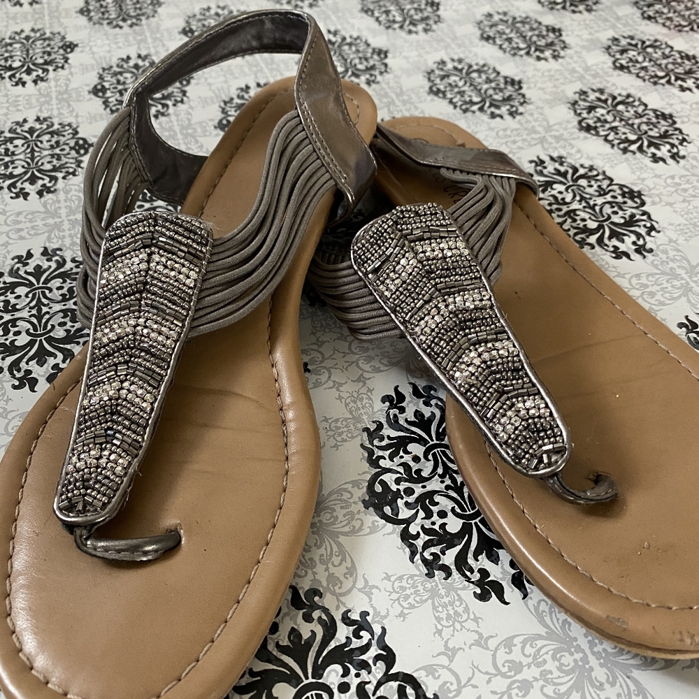Silver Gray Beades Nude  Sandals
